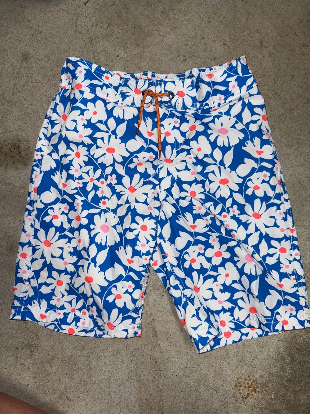 Crewcuts Blue Floral Swim Trunks with White & Pink Accents